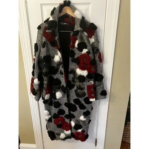 Gabrielle Union Holiday Collection Faux-Fur Flower 3-D Trim Motif Statement Coat